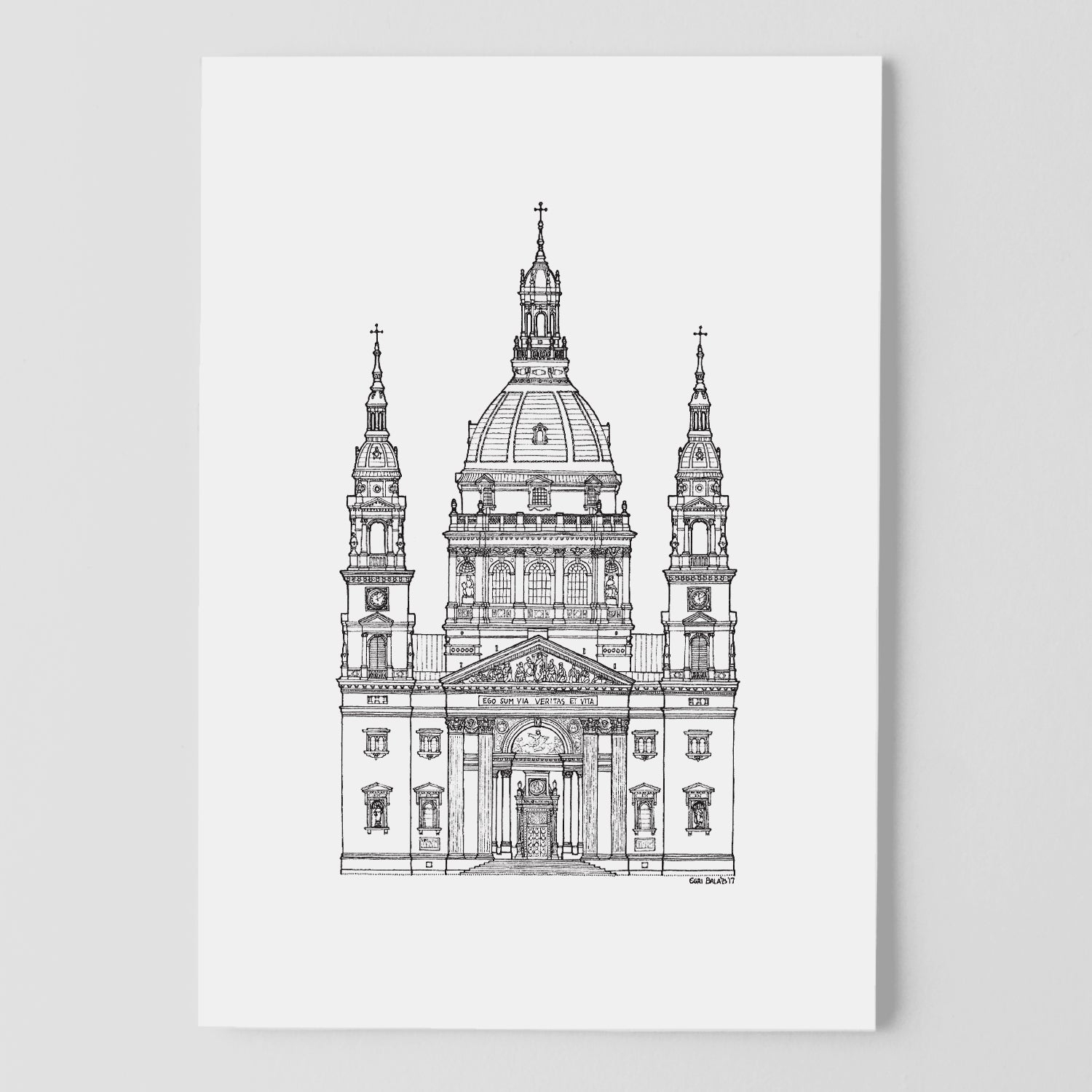 Black and white St. Stephen's Basilica postcard / print
