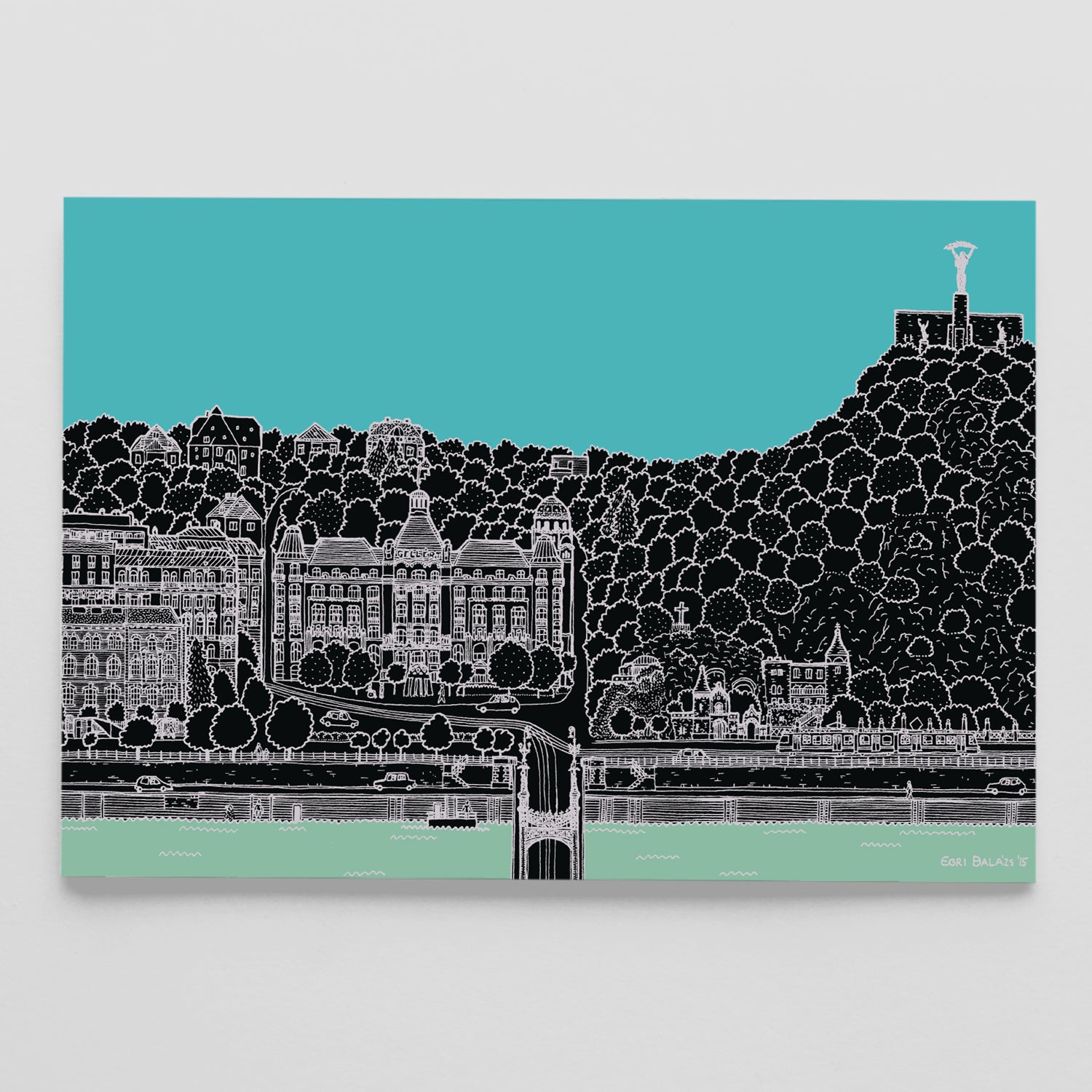 Turquoise Gellért Square postcard / print