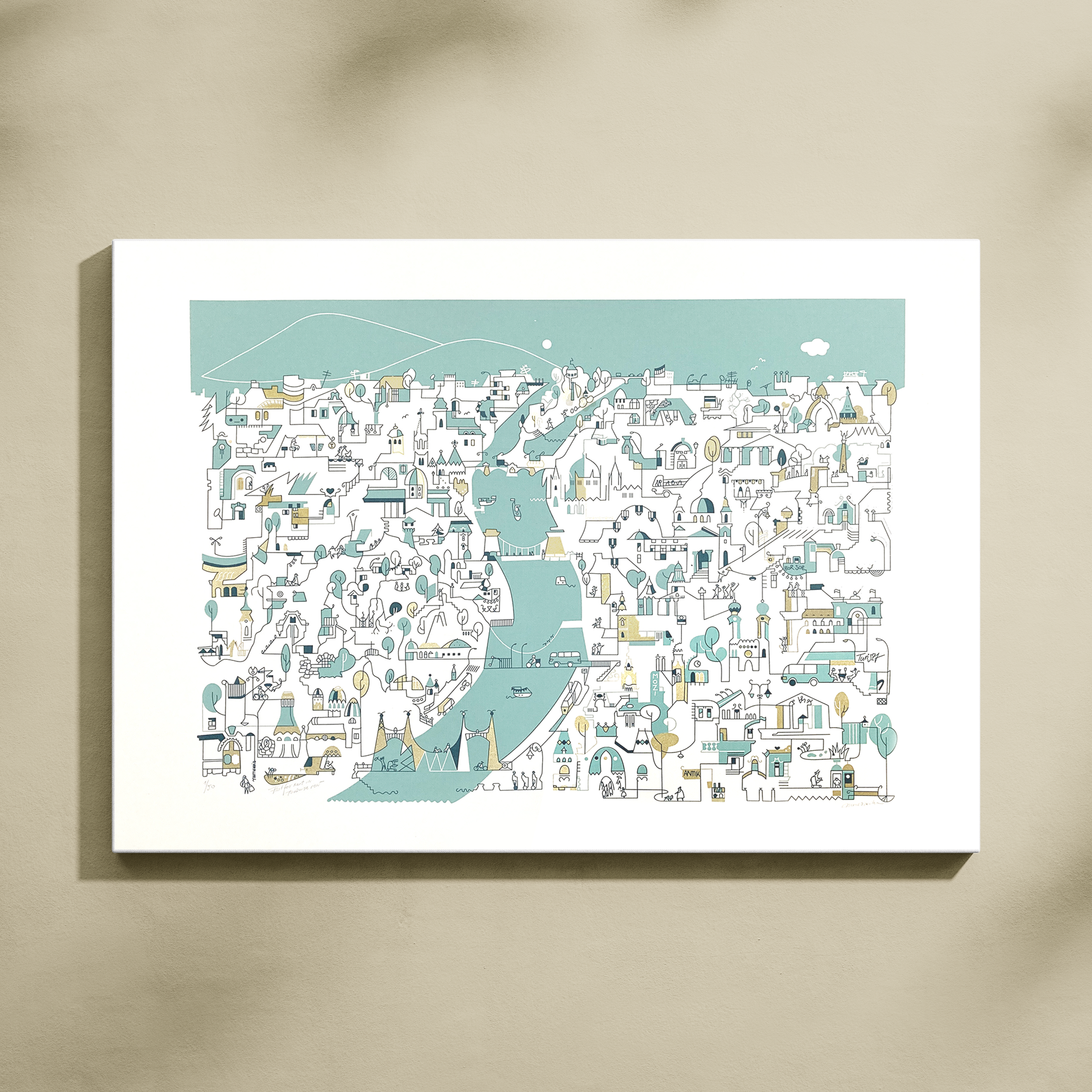 Room for rent with turquoise view screen print B2 