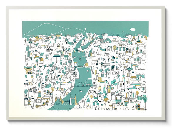 Room for rent with turquoise view screen print B2 