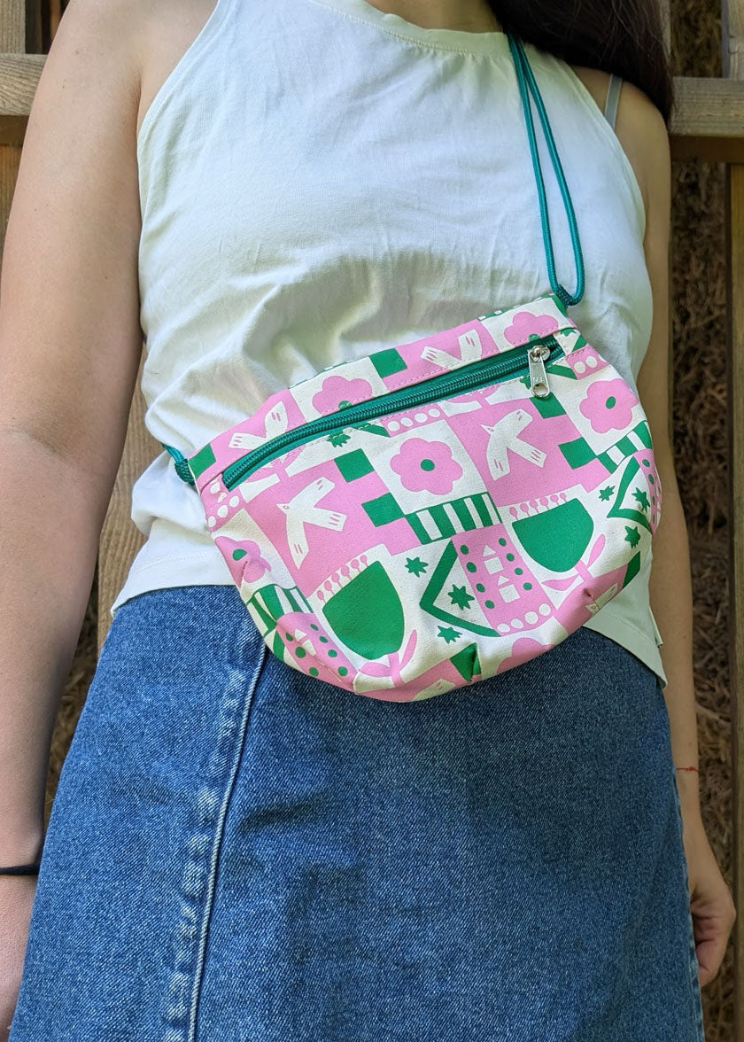 Válltáska - rózsaszín zöld patchwork