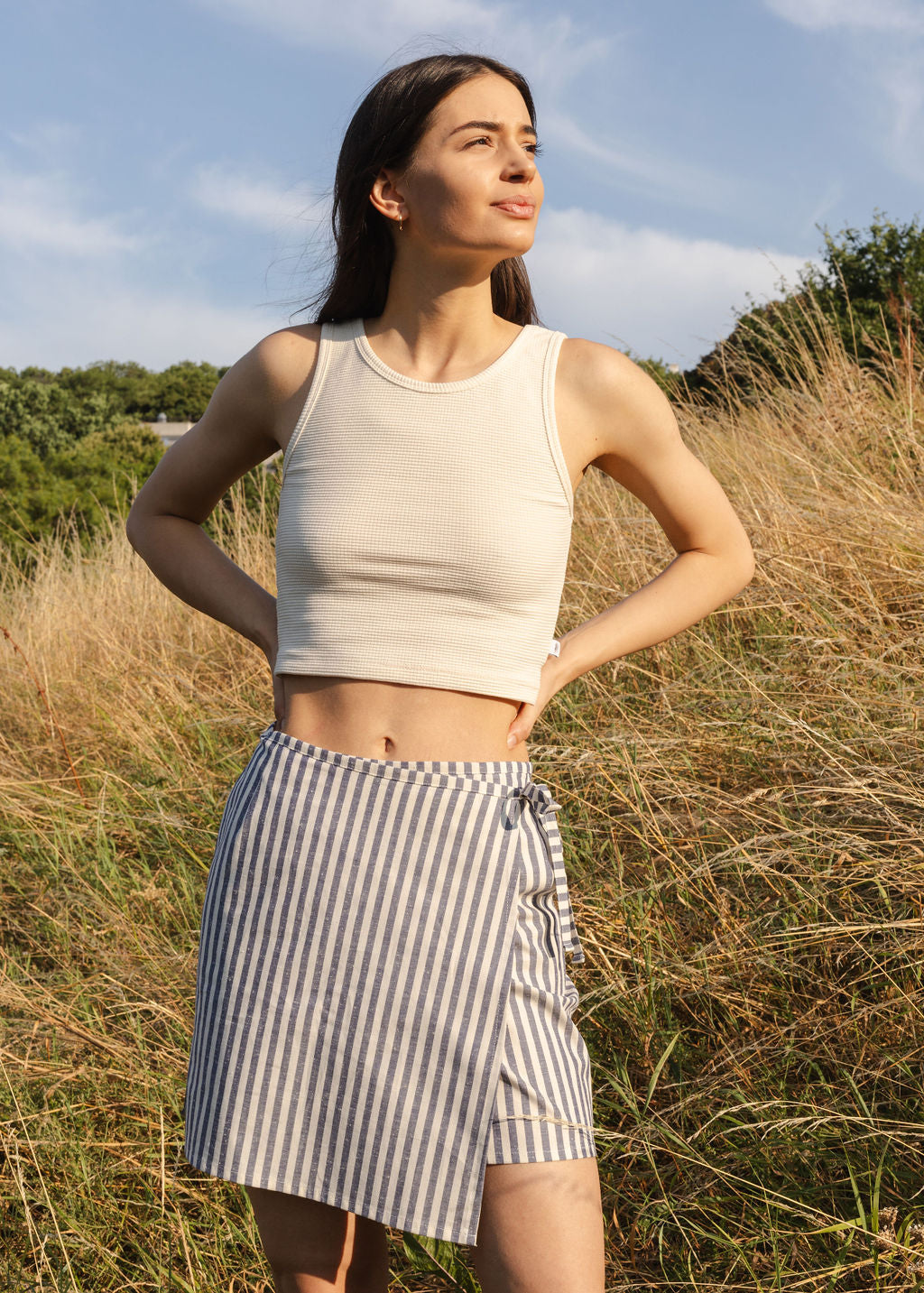 FLAP SKIRT / STRIPED LINEN