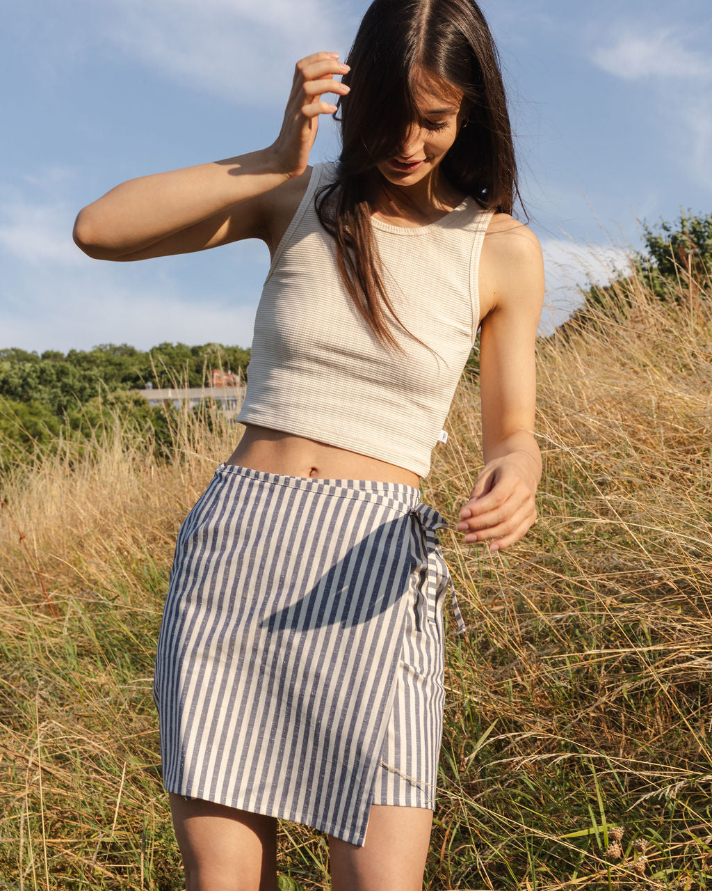 FLAP SKIRT / STRIPED LINEN