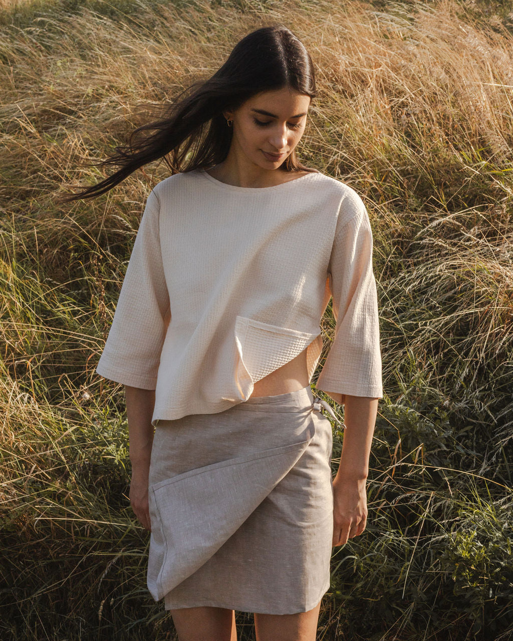 FLAP SKIRT / NATURAL LINEN