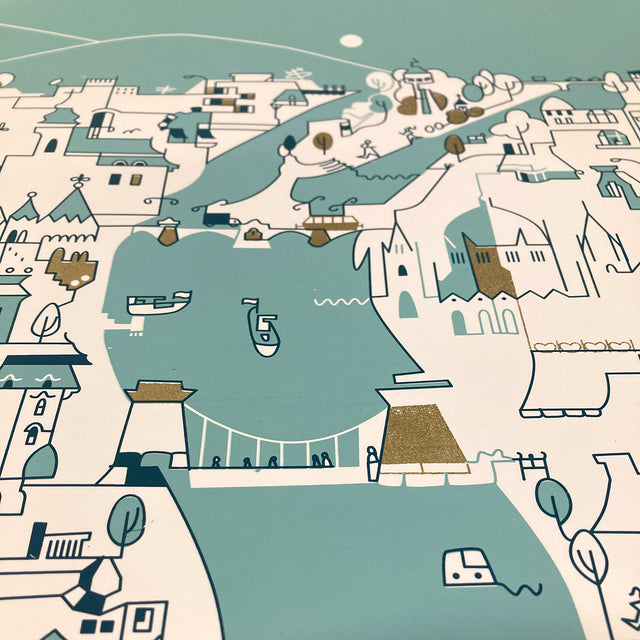Room for rent with turquoise view screen print B2 