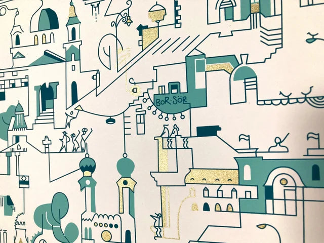 Room for rent with turquoise view screen print B2 