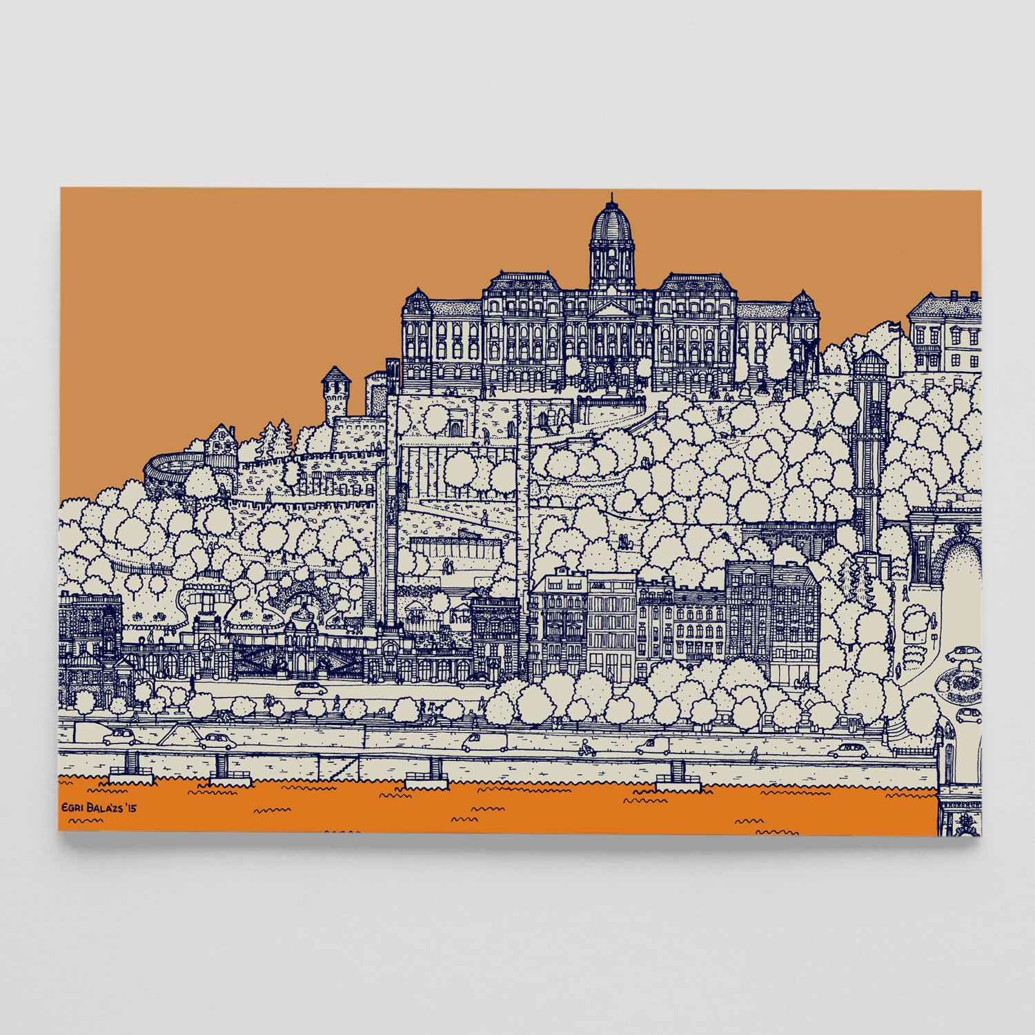Orange Buda Castle postcard / print